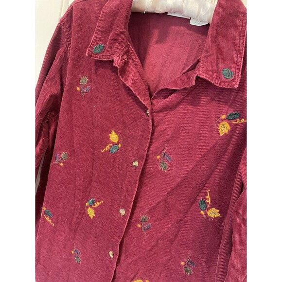 VTG Bobbie Brooks Corduroy Halloween Autumn Leaves Button Up Large Long Sleeve - Picture 4 of 8